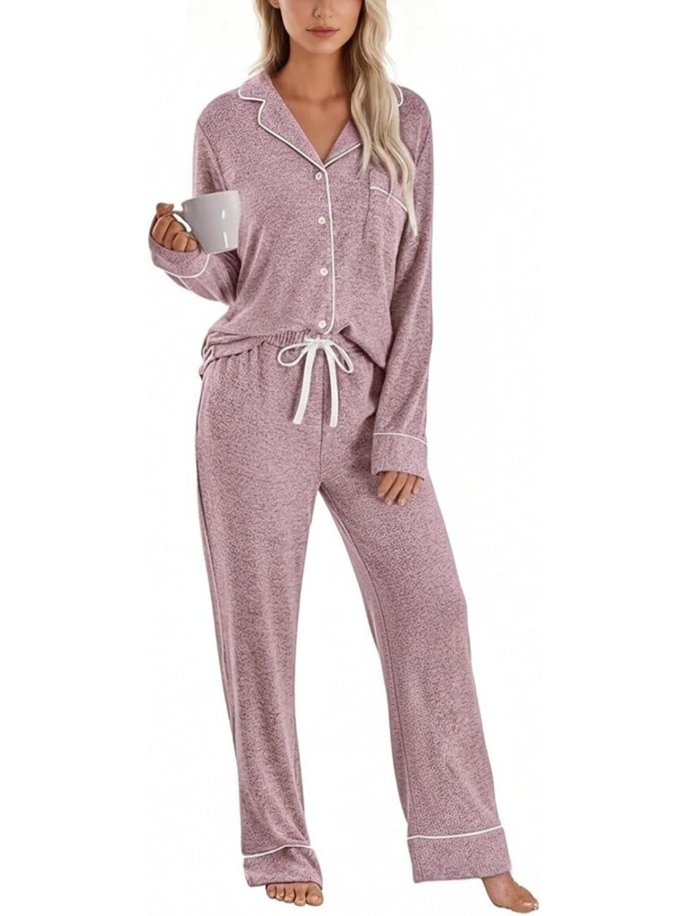 Cozy Long Sleeve Pajama Set for Women | Soft Button Down Top & Drawstring Pants